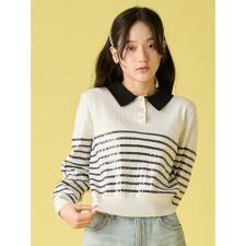 [L.B CANDY STOCK]襟付きスパンコールニットトップス