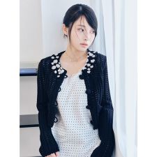 [L.B CANDY STOCK]クロシェ編みビジューニットカーディガン