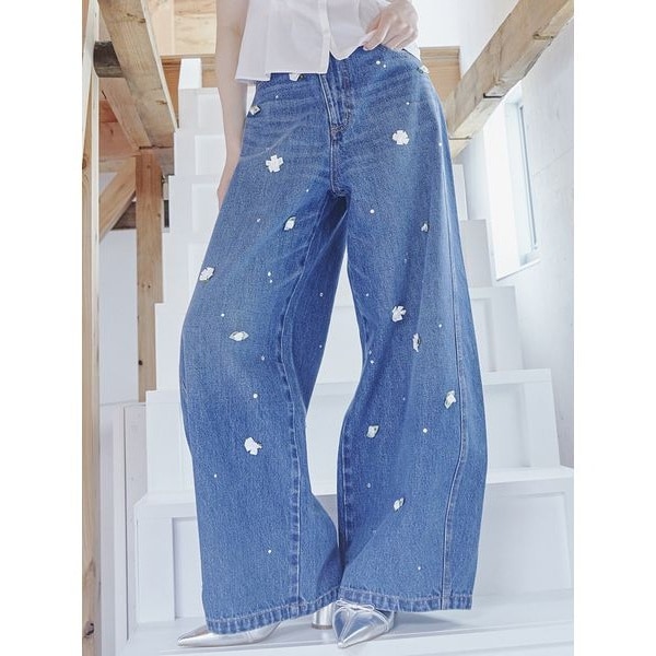 L.B CANDY STOCK]バリエーションビジューデニムパンツ | リリー