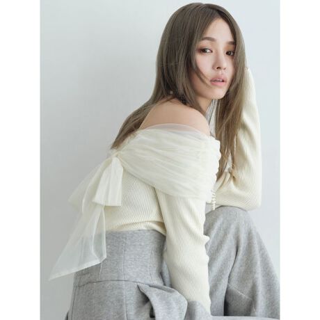 FRAY I.D 2wayチュールコンビオフショルニット 