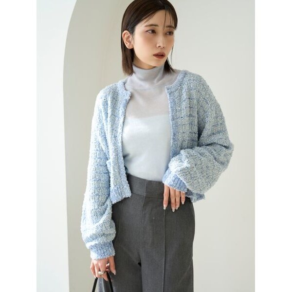 FRAY I.D ツイード　ノーカラージャケット　ニットカーディガン　春物 ツイードニットカーディガン | フレイ アイディー(FRAY I.D