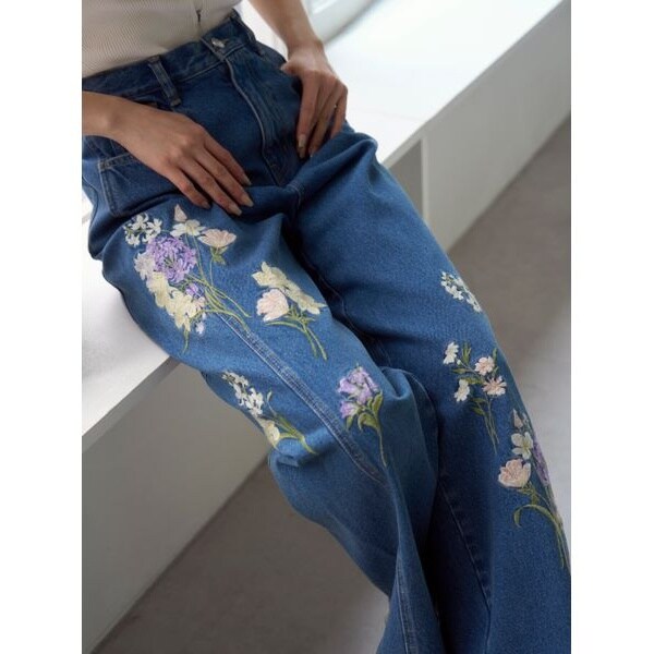 フラワーエンブロイダリーデニムパンツ | フレイ アイディー