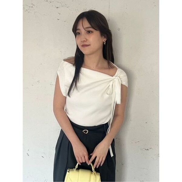 【新品タグ付き】アシメネックドレープニット ホワイト フレイアイディー フレイ アイディー] アシメネックドレープニット 白 アシメネック