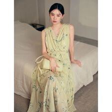 フラワープリントカシュクールワンピース／接触冷感