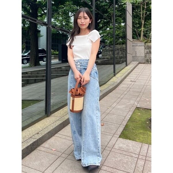 フレイアイディー アシメダブルウエストワイドデニムパンツ アシメダブルウエストワイドデニムパンツ(デニムパンツ)｜パンツ