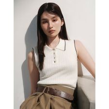 フレイ アイディー(FRAY I.D)のノースリーブケーブルニットポロ／ウォッシャブル