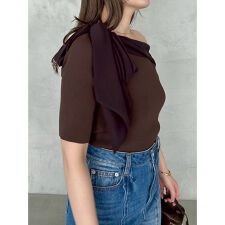 フレイ アイディー(FRAY I.D)のシフォンリボンオフショルニット