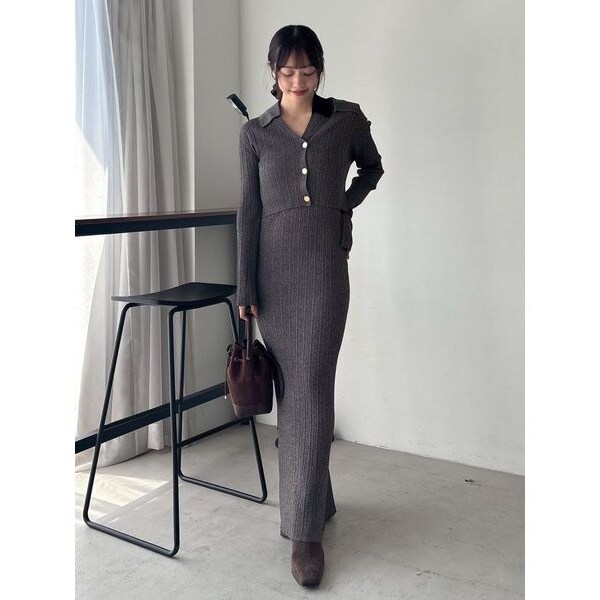 ポロカラーアンサンブルリブニットワンピース | フレイ アイディー