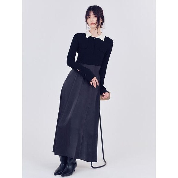 新作 FRAY I.D サテンタックフレアワンピース ウォッシャブル ネイビー フレイ アイディー FRAY I.D サテンタックフレアワンピース