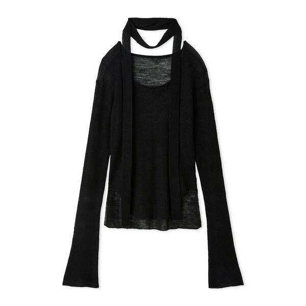 FRAY I.D シフォンリボンオフショルニット ブラック シフォンリボンオフショルニット(ニット)｜トップス｜FRAY I.D