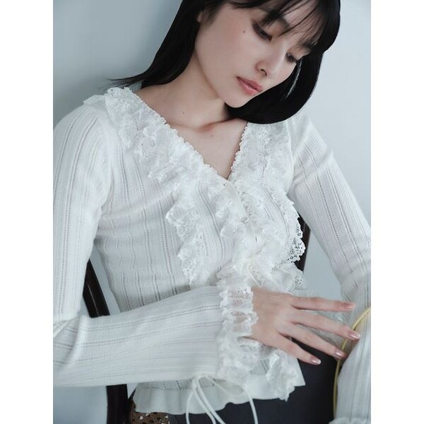ショルダーチュールフリルニットカーディガン | フレイ アイディー