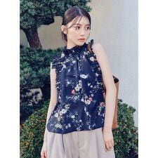 フラワープリントギャザーフリルブラウス