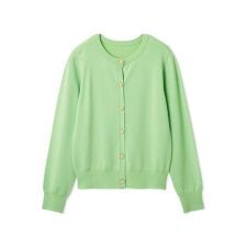 シルクブレンドクルーネック金釦ニットカーディガン／ウォッシャブル