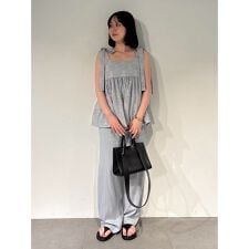 【セットアイテム】【ウォッシャブル】ペプラムブラウス×ワイドパンツSET UP