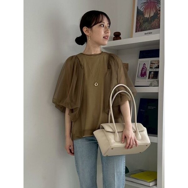 【新品未使用】ミラオーウェン チュールレイヤードパフスリーブトップス かちゃんさん専用✬ミラオーウェン チュールレイヤード