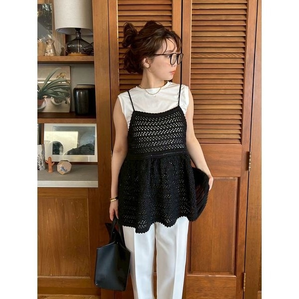 Mila Owen 【ウォッシャブル】クロシェニットキャミ×ノースリトップス ウォッシャブル】クロシェニットキャミ×ノースリトップス