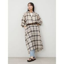 チェック柄袖ボリュームロングシャツワンピース