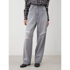 ダメージ加工ルーズストレートデニムパンツ