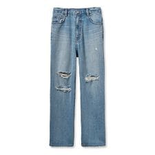 ダメージ加工ルーズストレートデニムパンツ