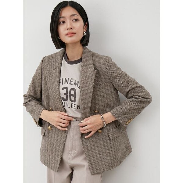 チェック金釦ダブルブレストブレザー | ミラ オーウェン(Mila Owen