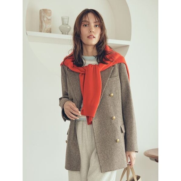 チェック金釦ダブルブレストロングブレザー | ミラ オーウェン(Mila