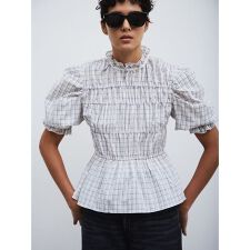 シャーリングペプラムフリルブラウス