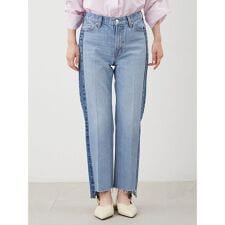 配色撥水裾段差テーパードデニムパンツ