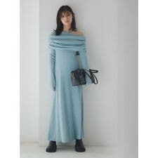 【セットアイテム】2wayスヌードオフショルリブニットワンピース