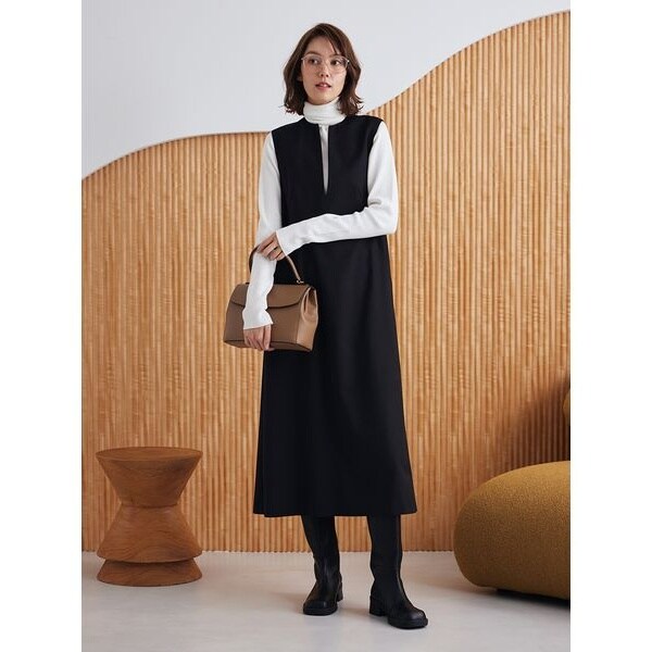 新品 ミラ オーウェン リブニットキーネックレイヤードワンピース 1 ワンピのみ Mila Owen（ミラオーウェン）の「リブニットキーネックレイヤード