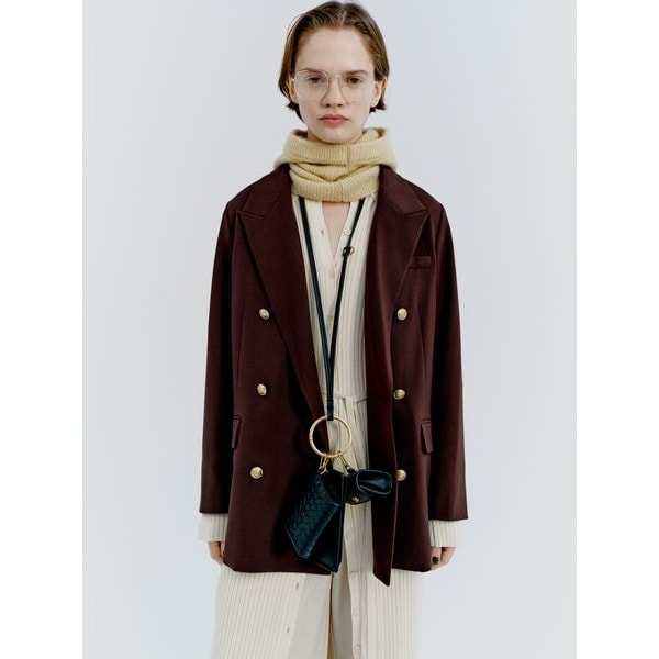 チェック金釦ダブルブレストロングブレザー | ミラ オーウェン(Mila