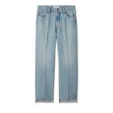 センタープレス裾段差デニムパンツ