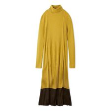 タートルネックロングリブニットワンピース