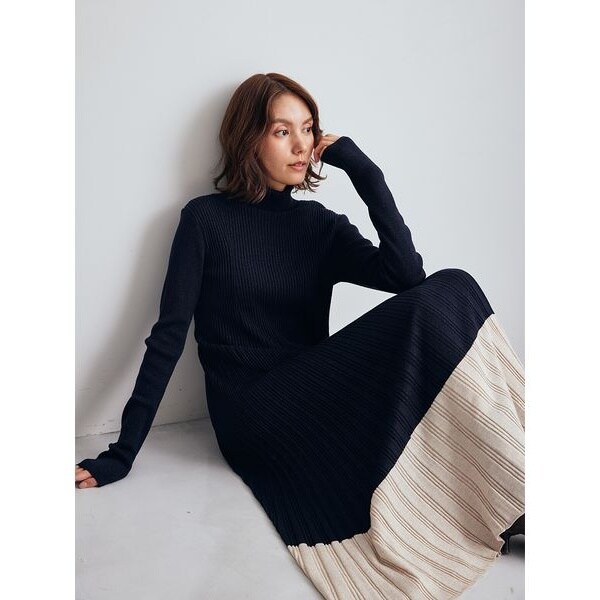タートルネックロングリブニットワンピース | ミラ オーウェン(Mila