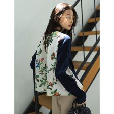 WEB限定カラー】カシミヤコットンボタニカルドッキングカーディガン 