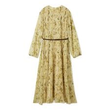 プリーツ花柄ベルト付きワンピース