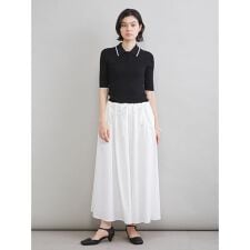 【WEB限定カラー】ポロニット×タックフレアスカートドッキングワンピース