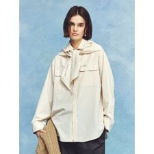 スカーフ付きストライプワークシャツ