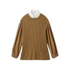 付け衿付きシャツドッキングケーブルニット