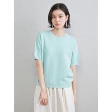 コットンブレンドクールネックニット