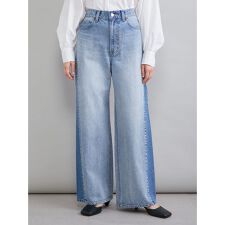 ブロックカラーバギーフレアデニム