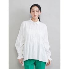 シャツ衿ギャザーチュニックブラウス