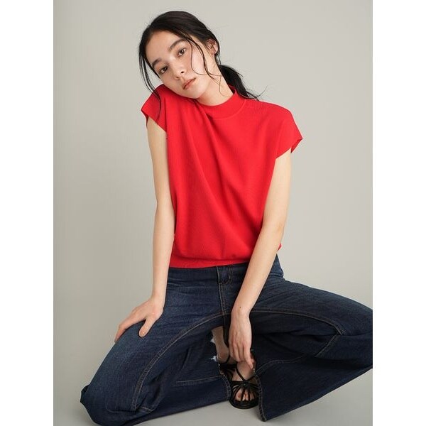 ミラオーウェン バックレースアップニット ハイネックニット ボルドー 0 UVカット】【接触冷感】ハイネックブラウジングニットプルオーバー