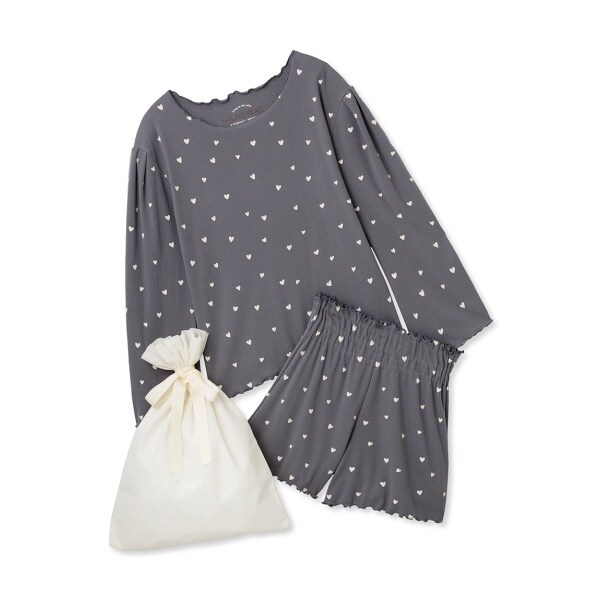 ジェラートピケ　ハート柄リブプルオーバー&ショートパンツ ラッピング済み】ハート柄リブプルオーバー＆ショートパンツSET