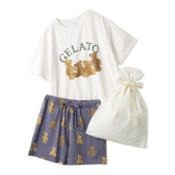 しお ONLINE限定】パンダワンポイントTシャツ&ショートパンツ&巾着3点