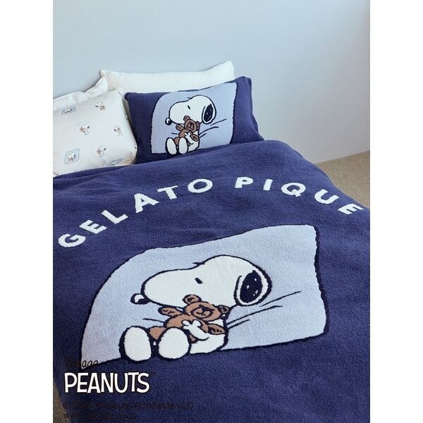 ✴新品✴gelato pique&スヌーピー マルチカバー ホワイト PEANUTS】【Sleep】SNOOPY×BEAR ジャガードマルチカバー