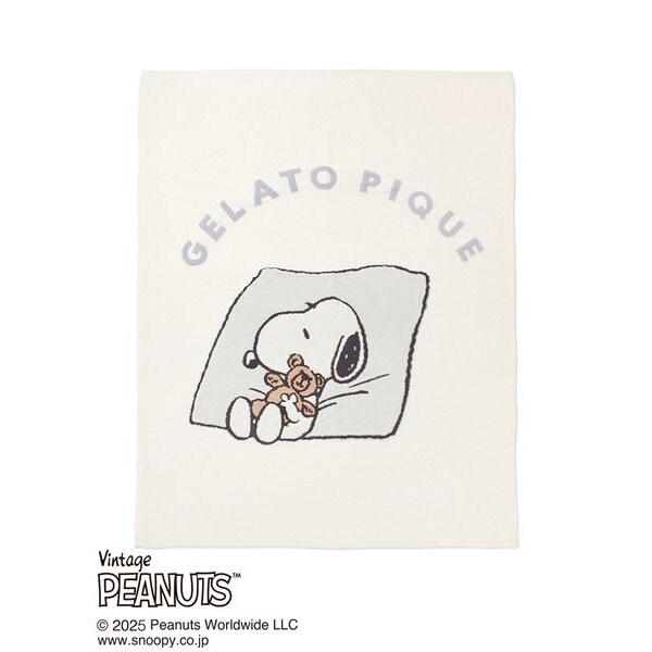 ✴新品✴gelato pique&スヌーピー マルチカバー ホワイト PEANUTS】【Sleep】SNOOPY×BEAR ジャガードマルチカバー