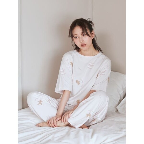 ジェラートピケ　ウォッシングベア柄Tシャツ&ロングパンツセット　ブルー ウォッシングベア柄Tシャツ | ジェラート ピケ(gelato pique
