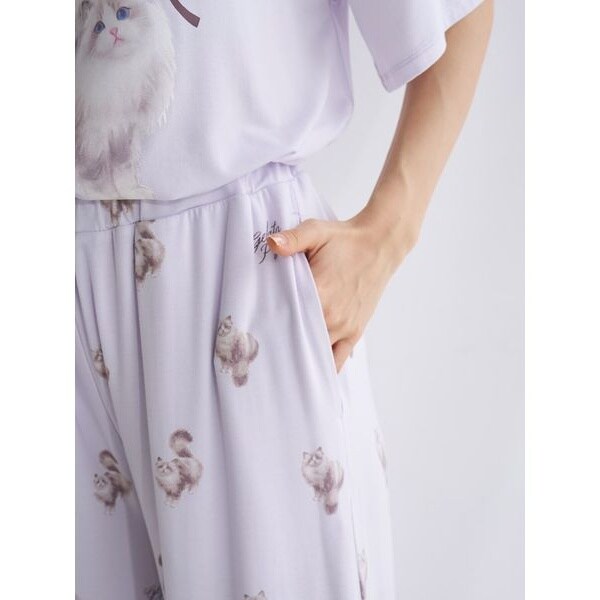 ONLINE限定】CAT柄ワンポイントTシャツ&ロングパンツセット