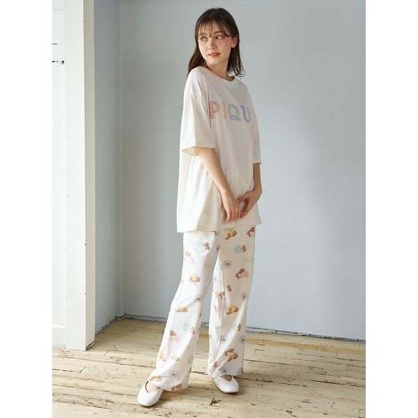 ジェラートピケ ドーナッツベア柄Tシャツ&ロングパンツ　セット ジェラートピケ ドーナッツベア柄Tシャツ&ロングパンツ セット