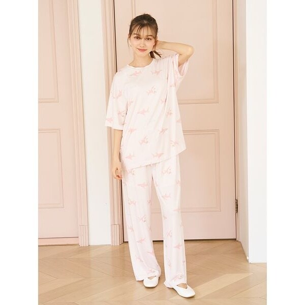 接触冷感】【ONLINE限定】ビションフリーゼ柄Tシャツ&ロング